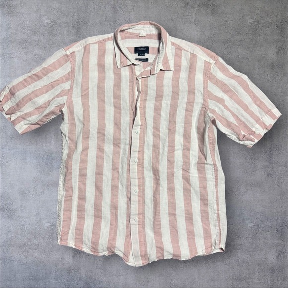 Pull&Bear Other - Pull &‎ Bear Short Sleeve Button Up Shirt M Striped Beach Resort Vacation Linen